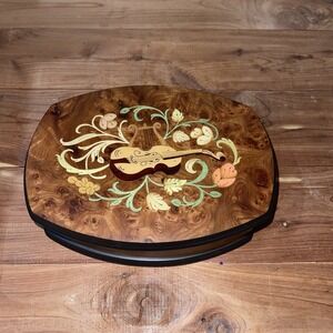 Italian Inlaid Wooden Box w/ Violin Jewelry Trinket Vanity Box 8x6